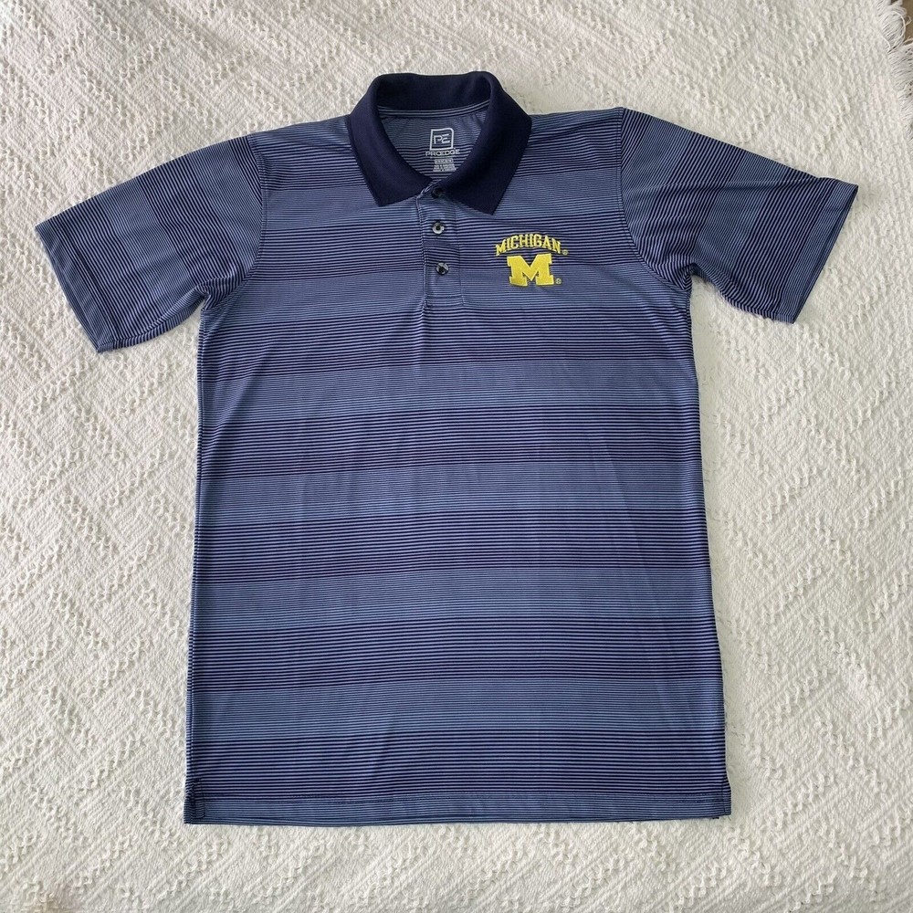 Pro Edge Michigan Wolverines Polo Shirt Adult XL Striped Active Blue Mens